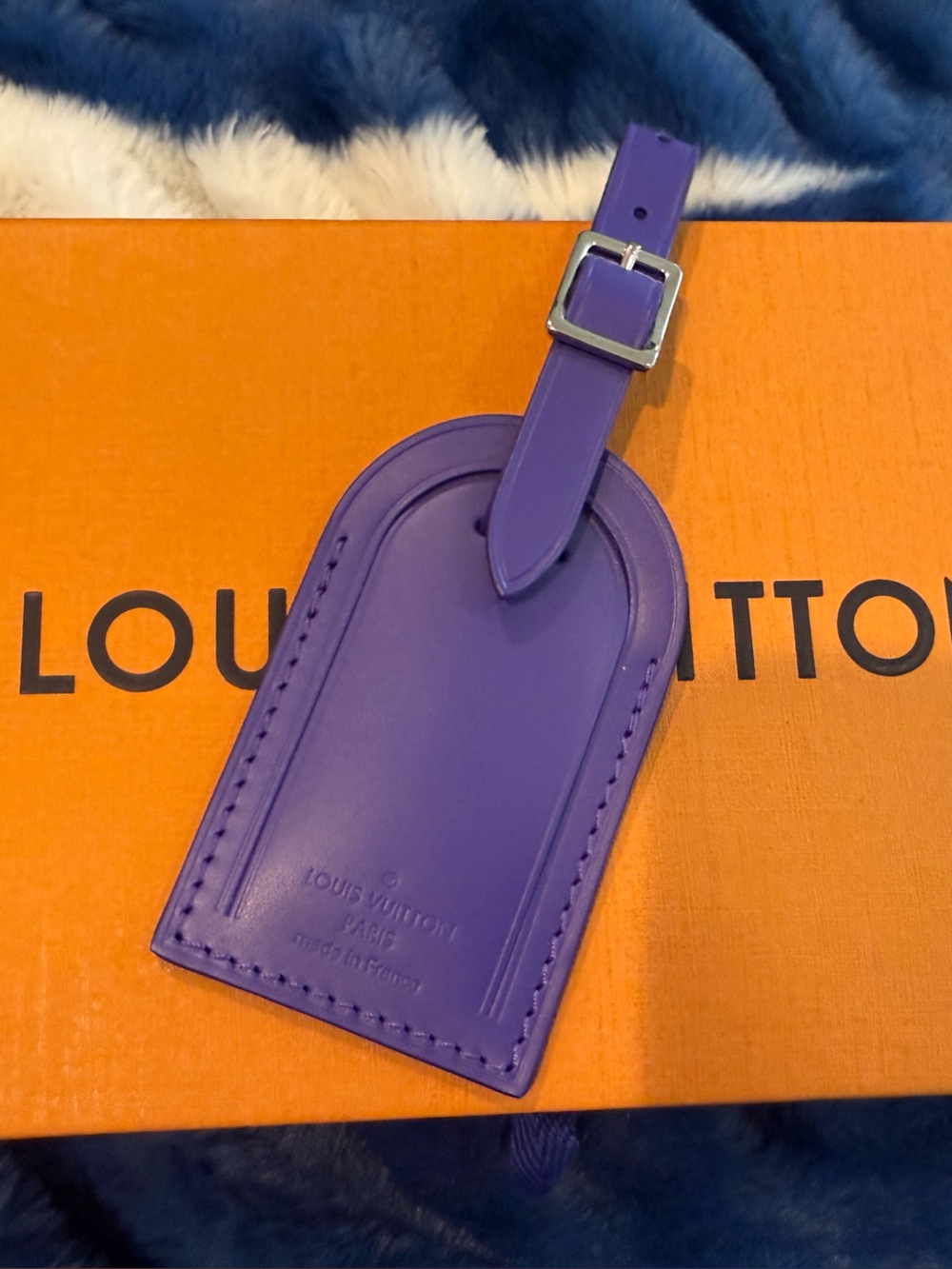 Louis Vuitton Purple Leather Luggage Tag with Silver Buckle